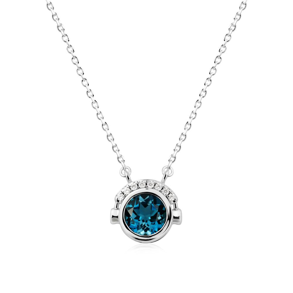 Headphones Inspired Bezel London Blue Topaz Necklace - LUO Jewelry #metal_18k white gold