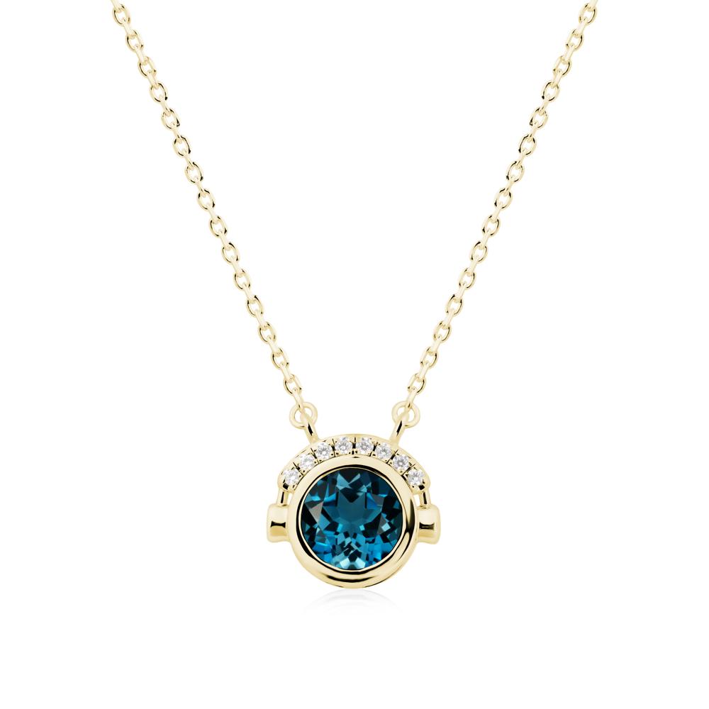 Headphones Inspired Bezel London Blue Topaz Necklace - LUO Jewelry #metal_18k yellow gold