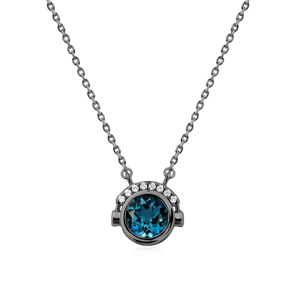 Headphones Inspired Bezel London Blue Topaz Necklace - LUO Jewelry #metal_black finish sterling silver