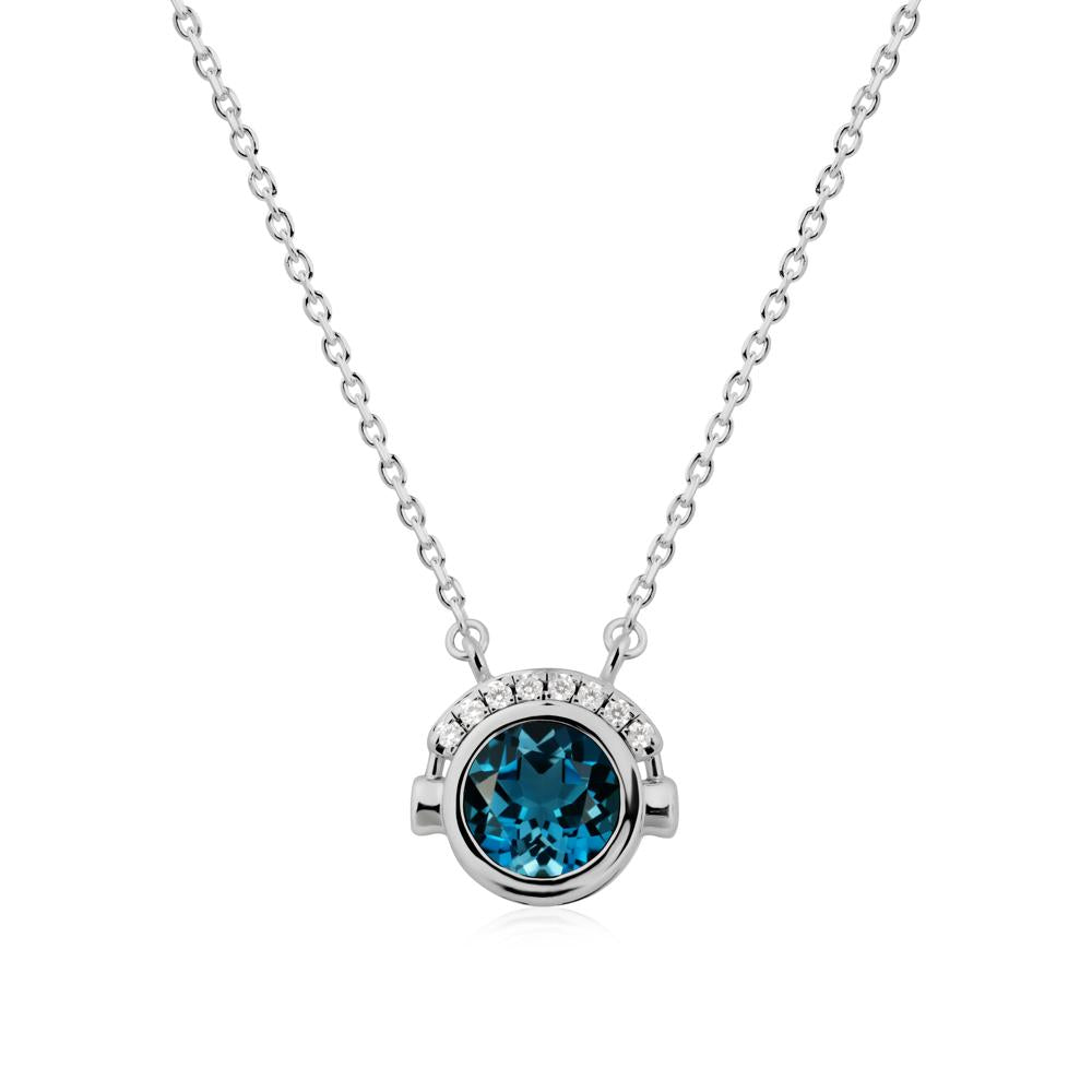 Headphones Inspired Bezel London Blue Topaz Necklace - LUO Jewelry #metal_platinum