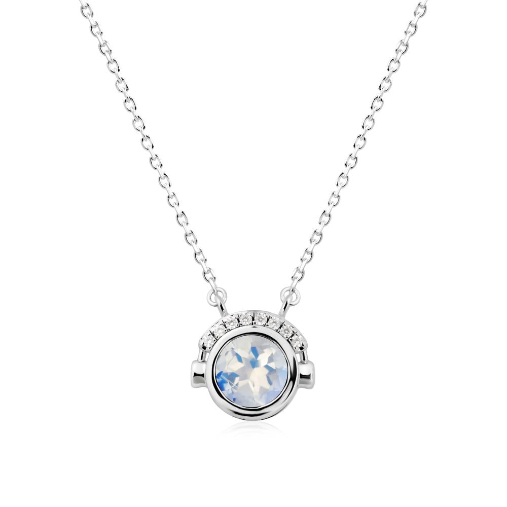 Headphones Inspired Bezel Moonstone Necklace - LUO Jewelry #metal_14k white gold