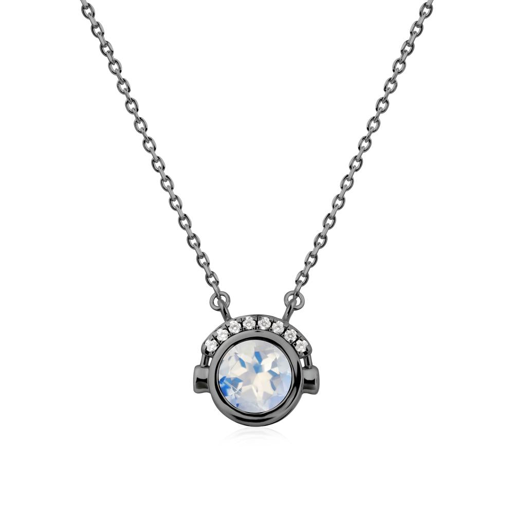 Headphones Inspired Bezel Moonstone Necklace - LUO Jewelry #metal_black finish sterling silver