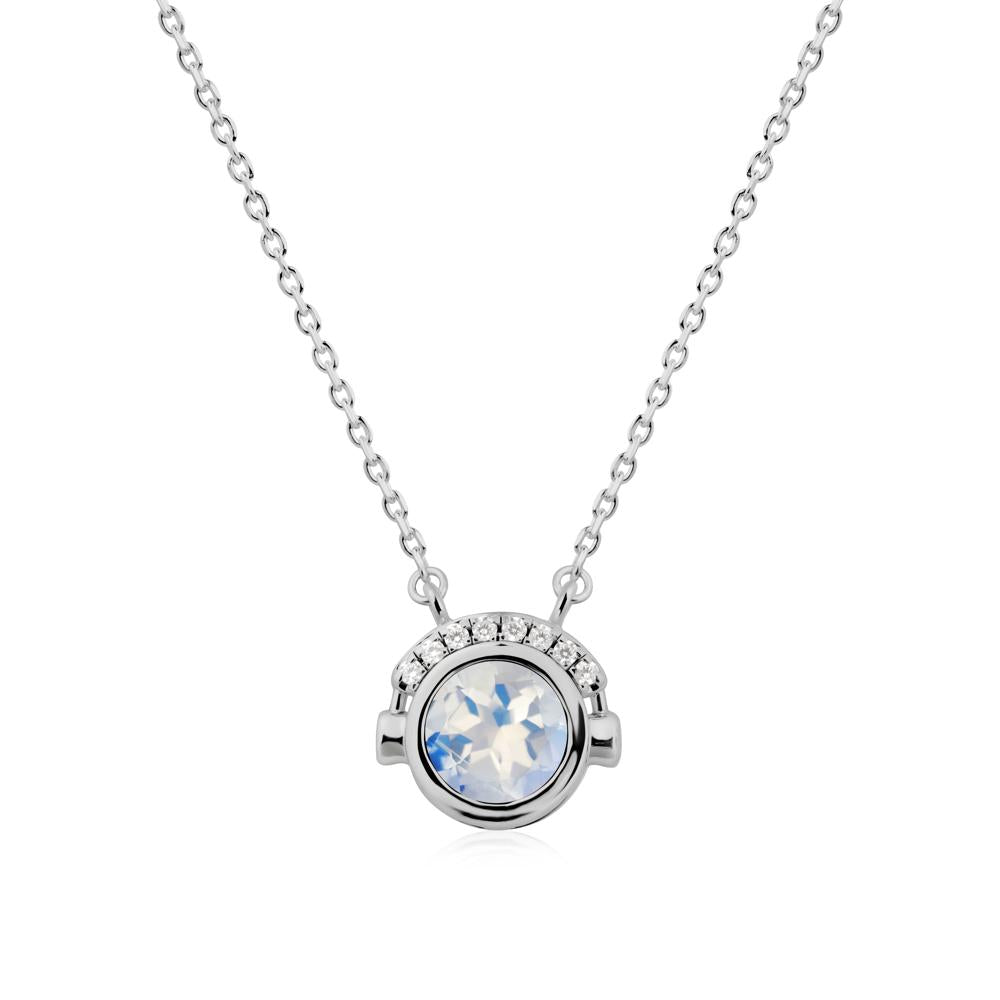 Headphones Inspired Bezel Moonstone Necklace - LUO Jewelry #metal_platinum