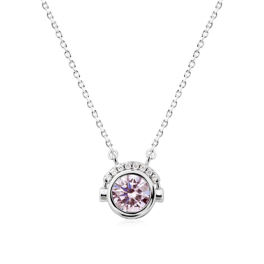 Round Pink Cubic Zirconia Headphones Necklace - LUO Jewelry #metal_14k white gold