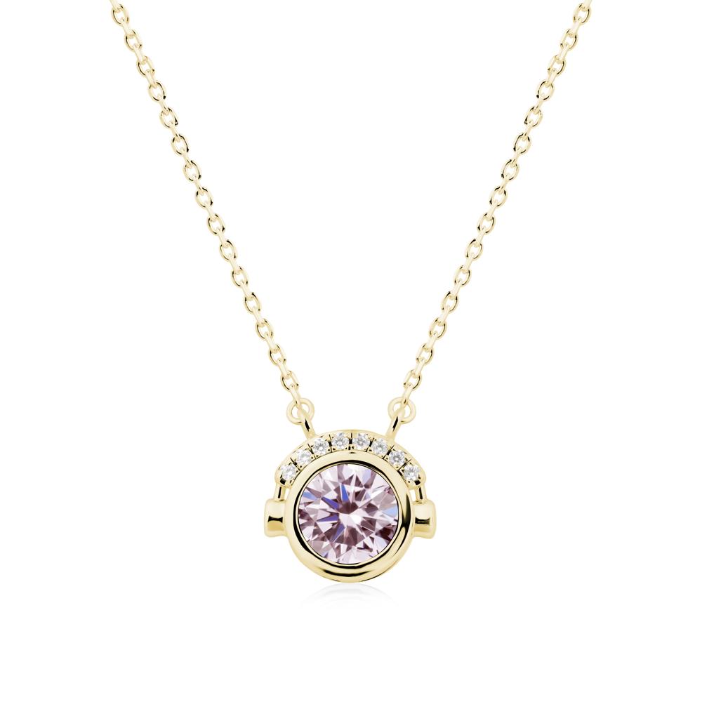 Round Pink Cubic Zirconia Headphones Necklace - LUO Jewelry #metal_18k yellow gold