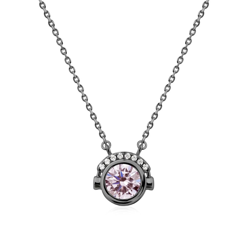 Round Pink Cubic Zirconia Headphones Necklace - LUO Jewelry #metal_black finish sterling silver