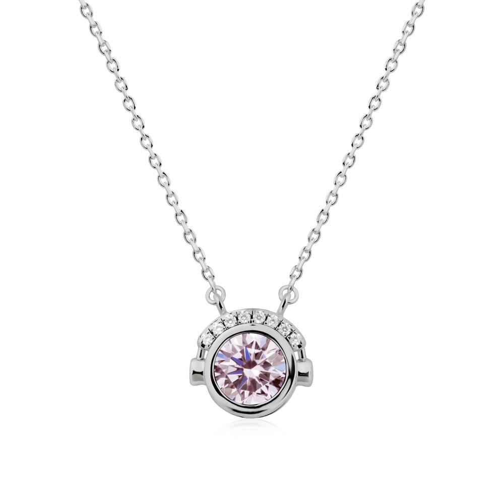 Round Pink Cubic Zirconia Headphones Necklace - LUO Jewelry #metal_platinum