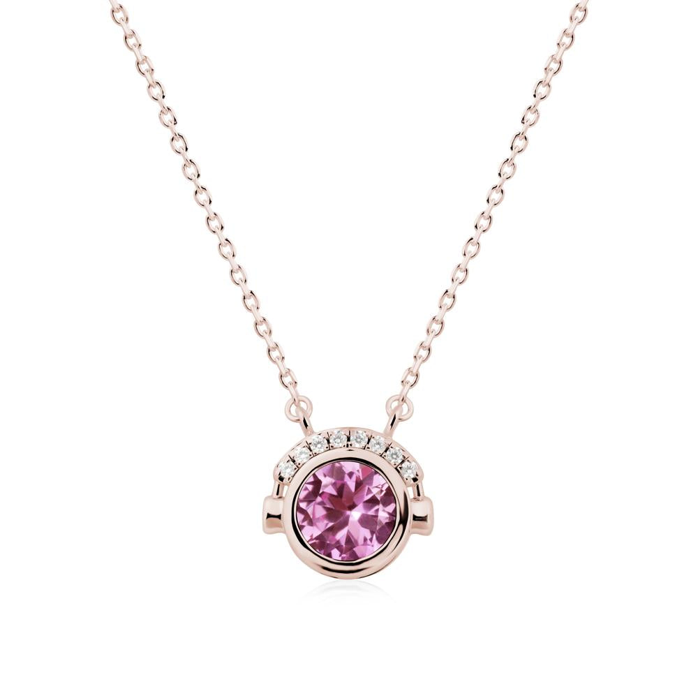 Round Pink Sapphire Headphones Necklace - LUO Jewelry #metal_14k rose gold