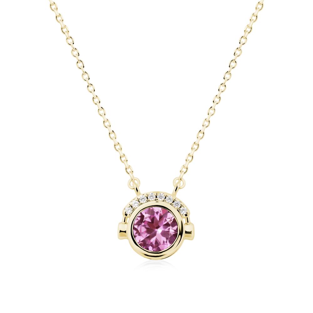 Round Pink Sapphire Headphones Necklace - LUO Jewelry #metal_18k yellow gold