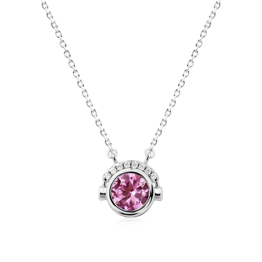 Round Pink Sapphire Headphones Necklace - LUO Jewelry #metal_sterling silver