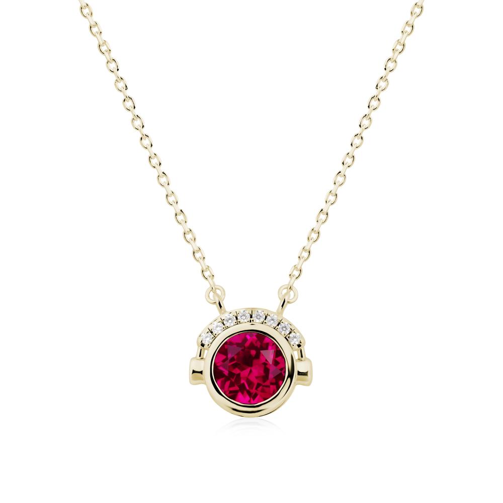 Headphones Inspired Bezel Ruby Necklace - LUO Jewelry #metal_14k yellow gold