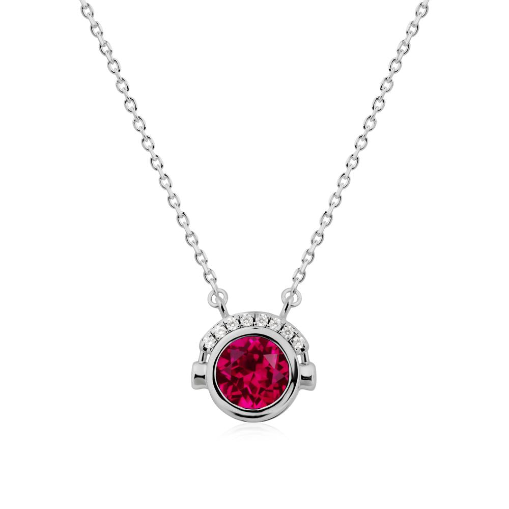 Headphones Inspired Bezel Ruby Necklace - LUO Jewelry #metal_platinum