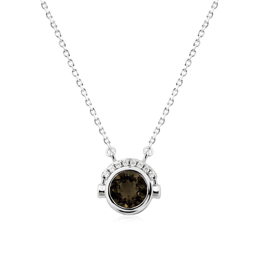 Round Smoky Quartz Headphones Necklace - LUO Jewelry #metal_14k white gold