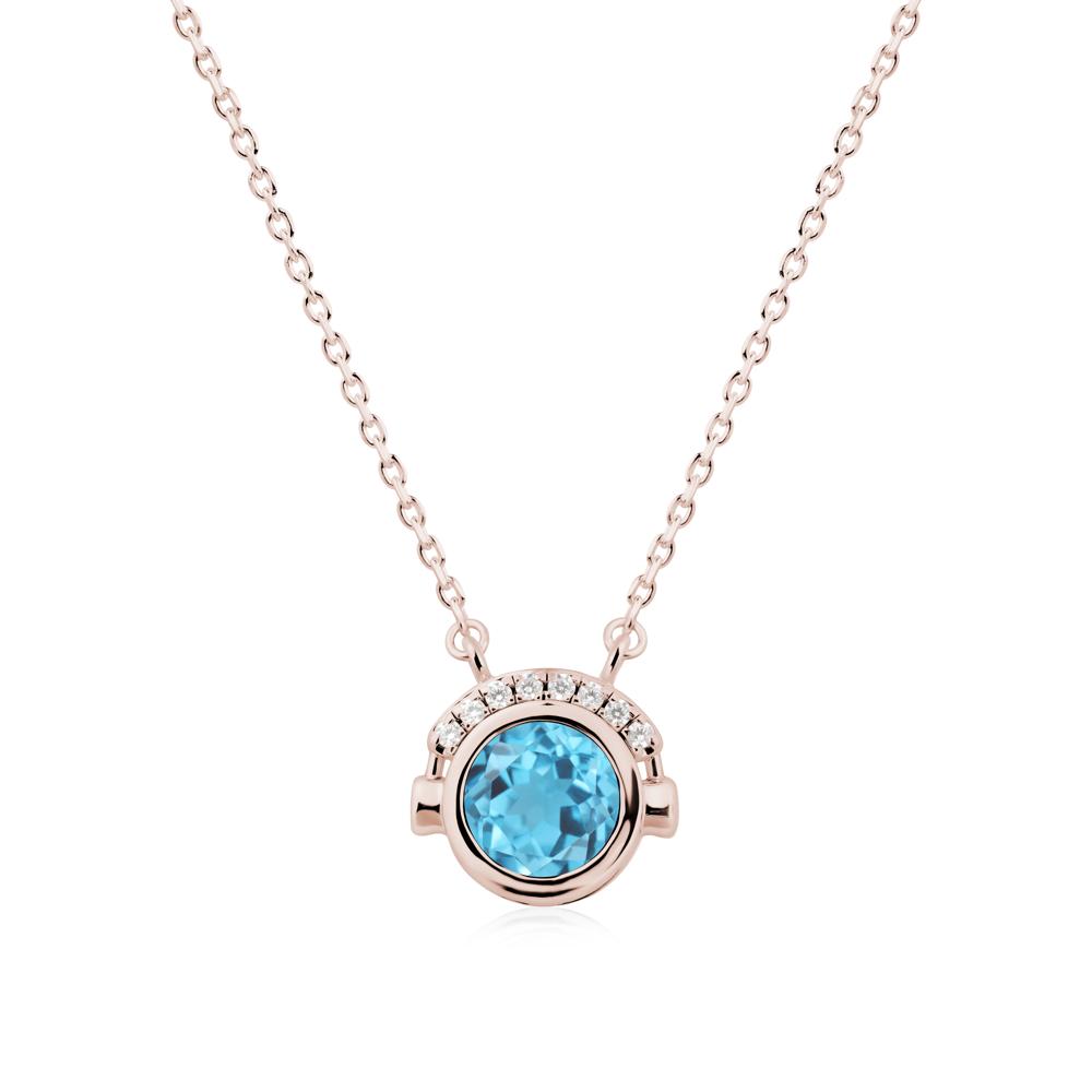 Headphones Inspired Bezel Swiss Blue Topaz Necklace - LUO Jewelry #metal_14k rose gold