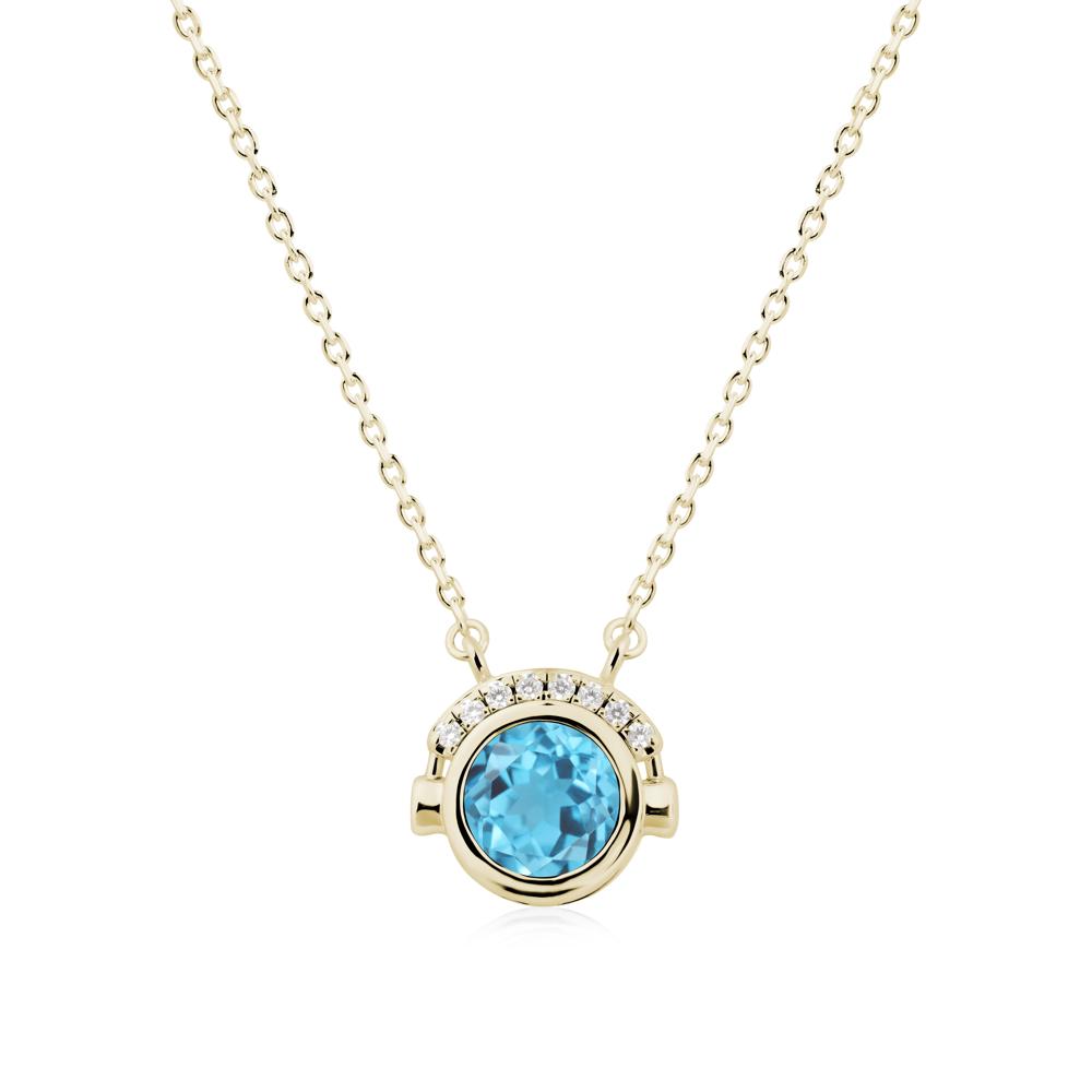Headphones Inspired Bezel Swiss Blue Topaz Necklace - LUO Jewelry #metal_14k yellow gold