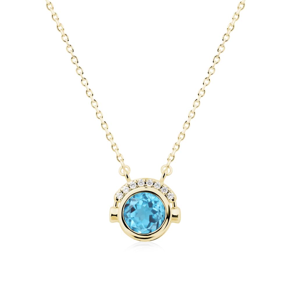Headphones Inspired Bezel Swiss Blue Topaz Necklace - LUO Jewelry #metal_18k yellow gold