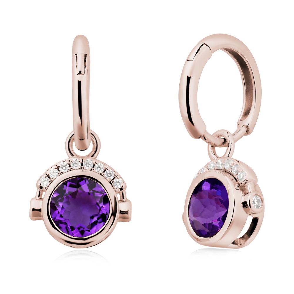 Bezel Amethyst Earrings Inspired By Headphones - LUO Jewelry #metal_14k rose gold