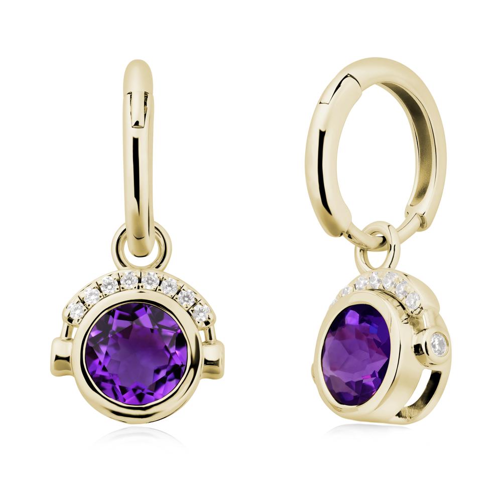 Bezel Amethyst Earrings Inspired By Headphones - LUO Jewelry #metal_14k yellow gold