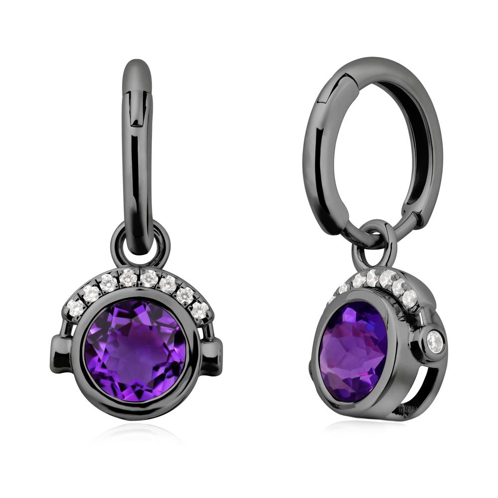 Bezel Amethyst Earrings Inspired By Headphones - LUO Jewelry #metal_black finish sterling silver