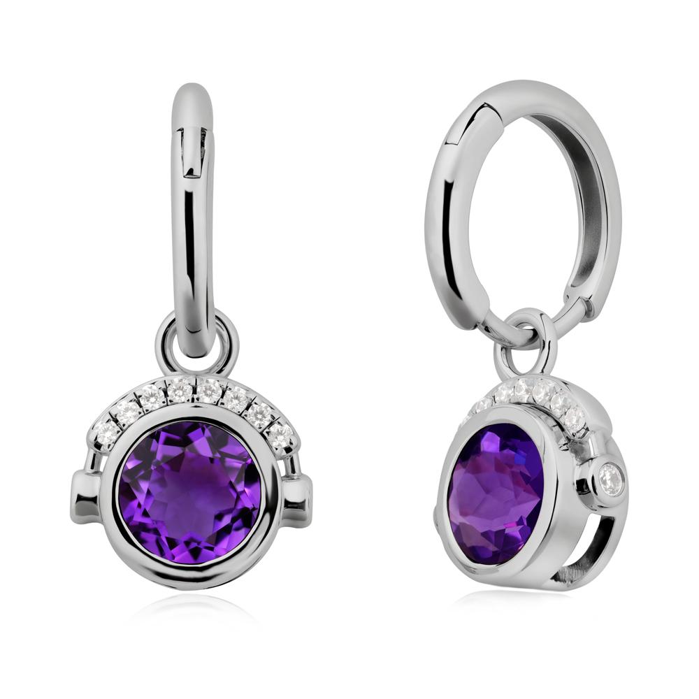 Bezel Amethyst Earrings Inspired By Headphones - LUO Jewelry #metal_platinum
