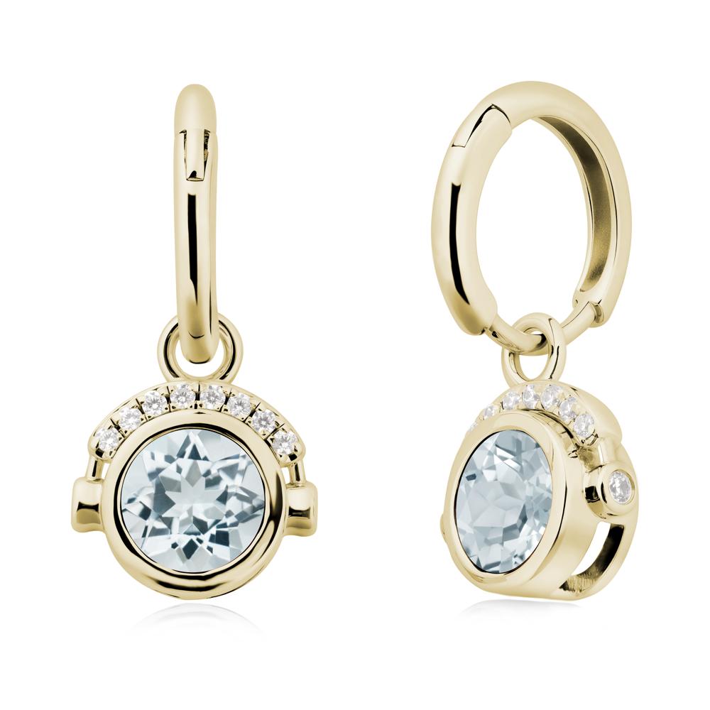 Round Aquamarine Headphones Earrings - LUO Jewelry #metal_14k yellow gold