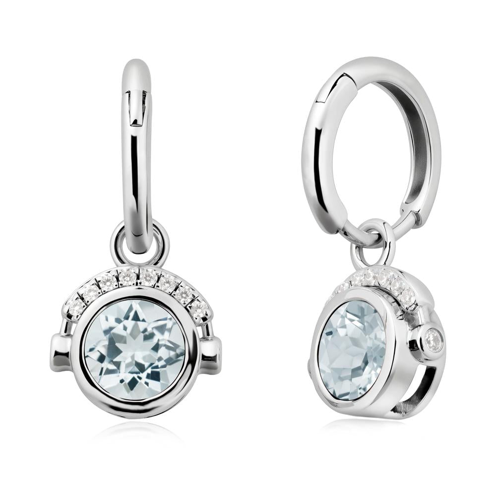 Round Aquamarine Headphones Earrings - LUO Jewelry #metal_18k white gold
