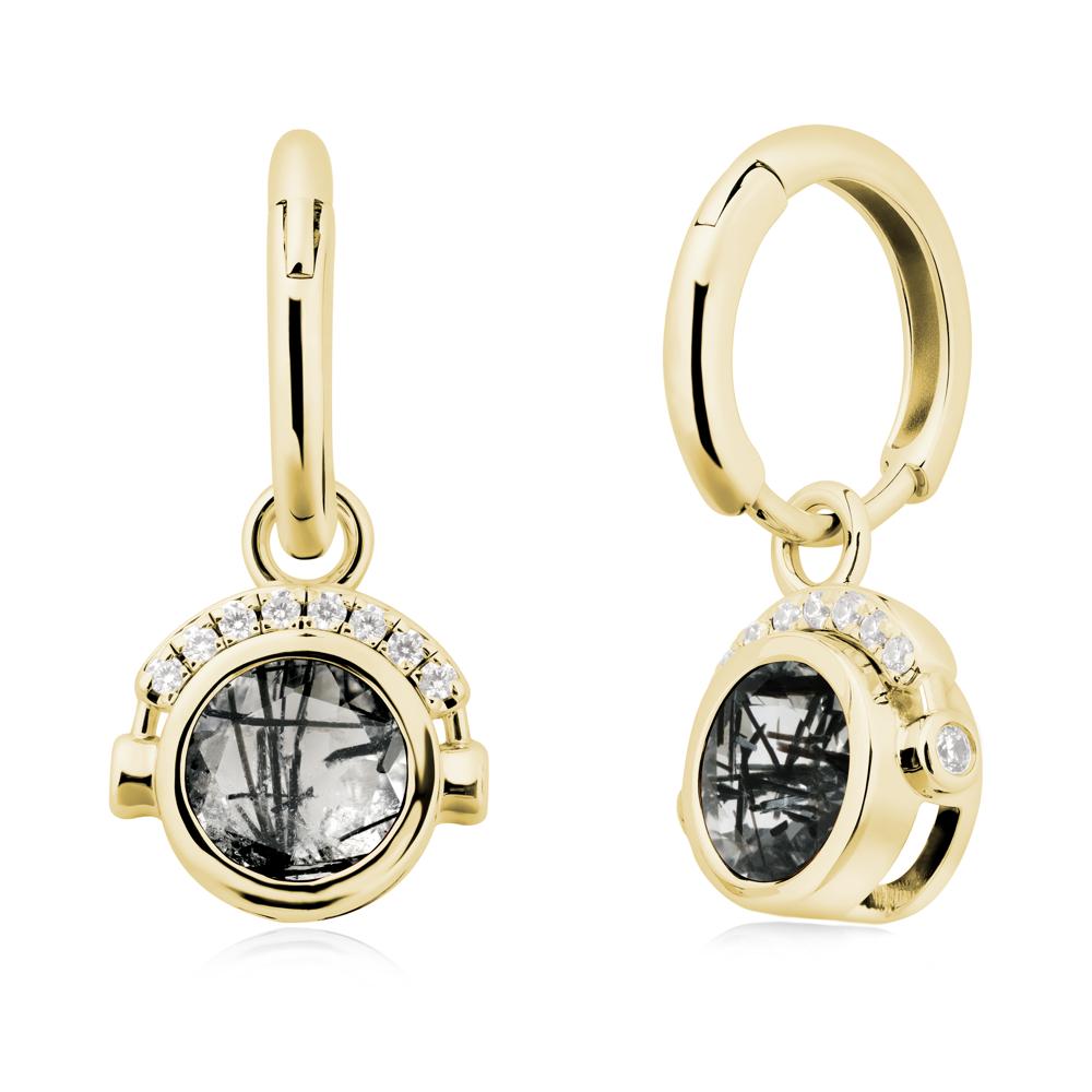 Headphones-Inspired Playful Black Rutilated Quartz Earrings - LUO Jewelry #metal_18k yellow gold