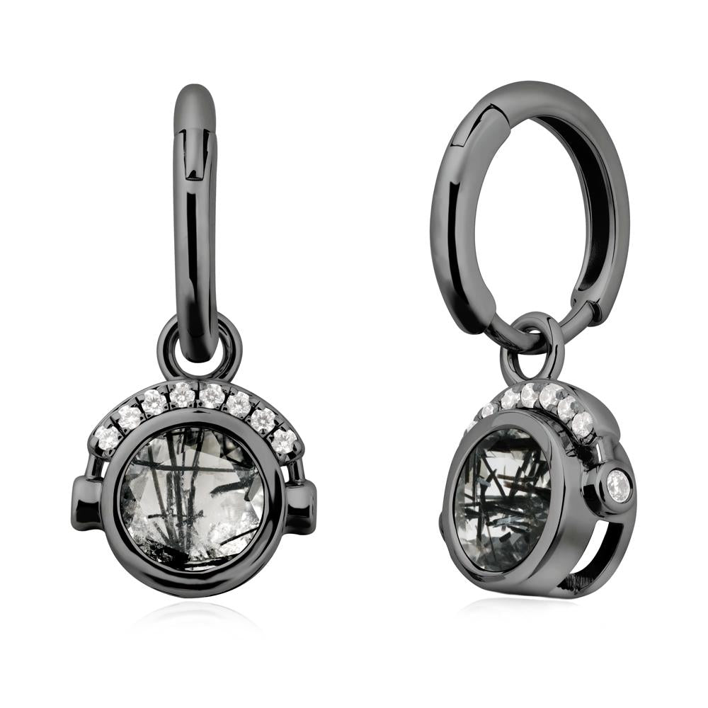 Headphones-Inspired Playful Black Rutilated Quartz Earrings - LUO Jewelry #metal_black finish sterling silver