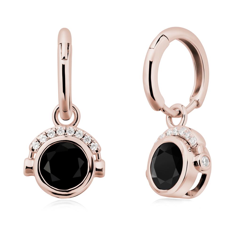 Bezel Black Spinel Earrings Inspired By Headphones - LUO Jewelry #metal_14k rose gold
