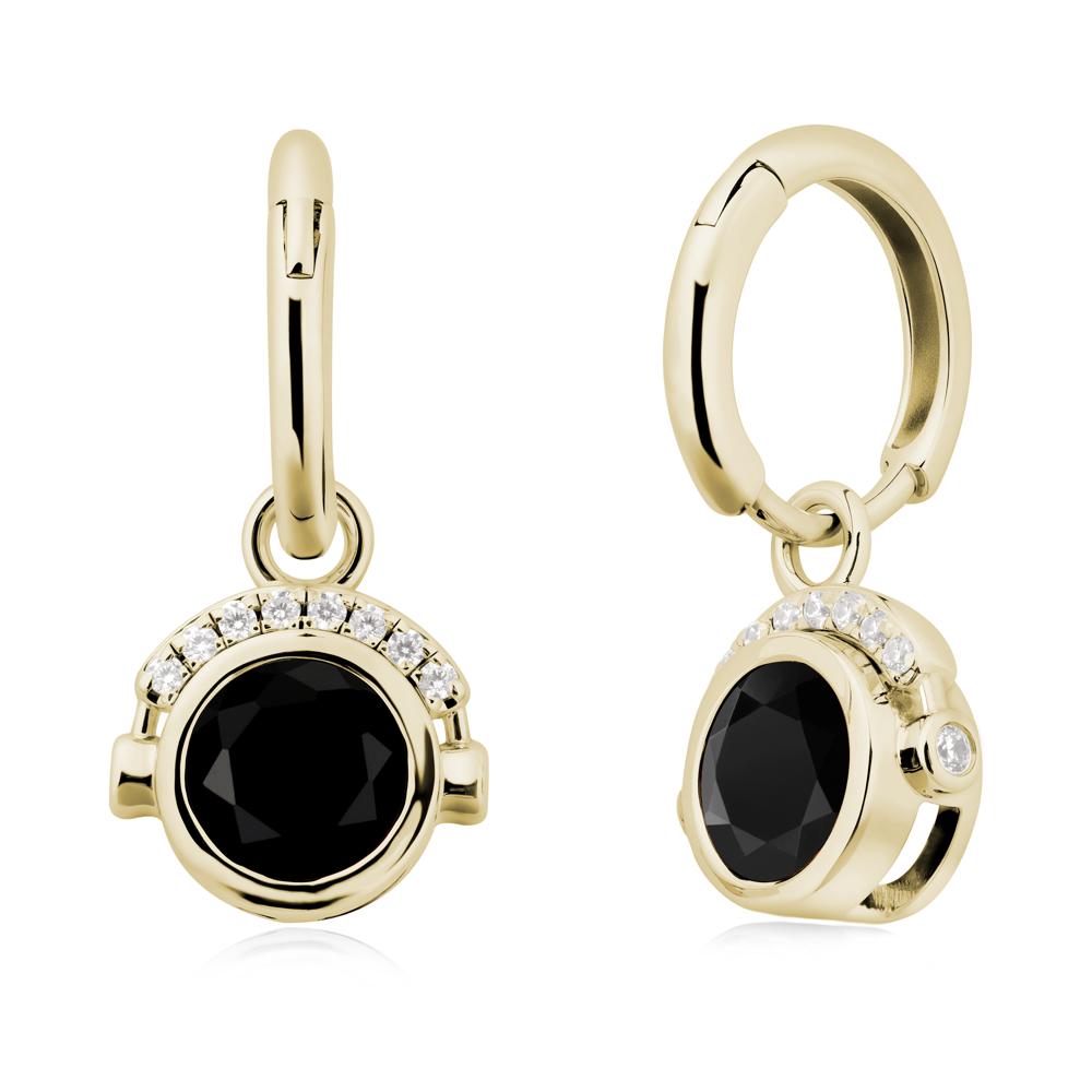 Bezel Black Spinel Earrings Inspired By Headphones - LUO Jewelry #metal_14k yellow gold