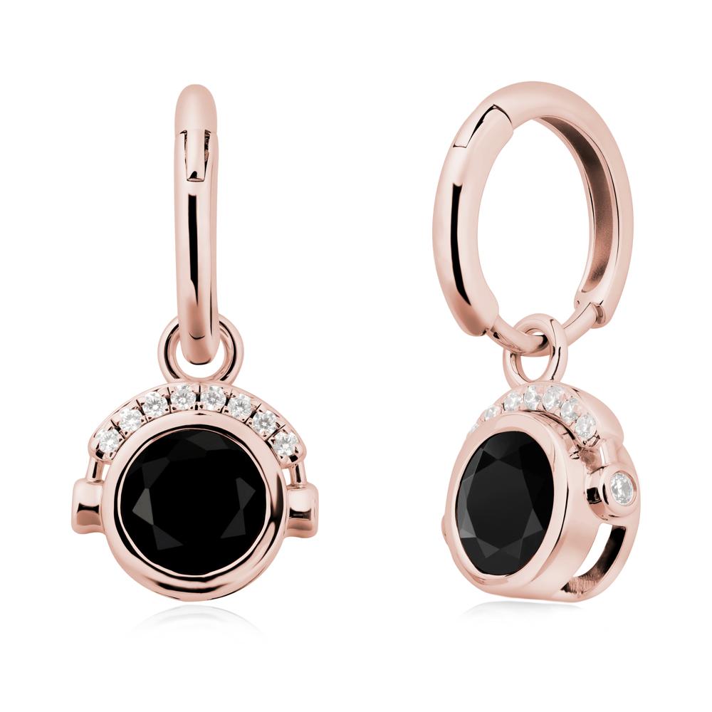 Bezel Black Spinel Earrings Inspired By Headphones - LUO Jewelry #metal_18k rose gold