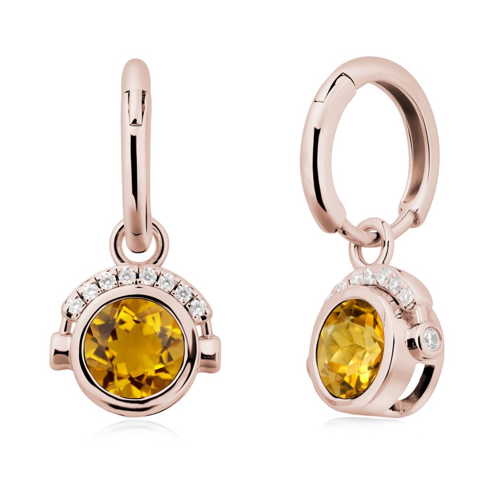 Round Citrine Headphones Earrings - LUO Jewelry #metal_14k rose gold