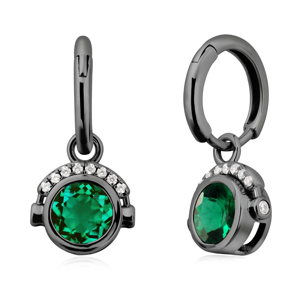 Round Emerald Headphones Earrings - LUO Jewelry #metal_black finish sterling silver