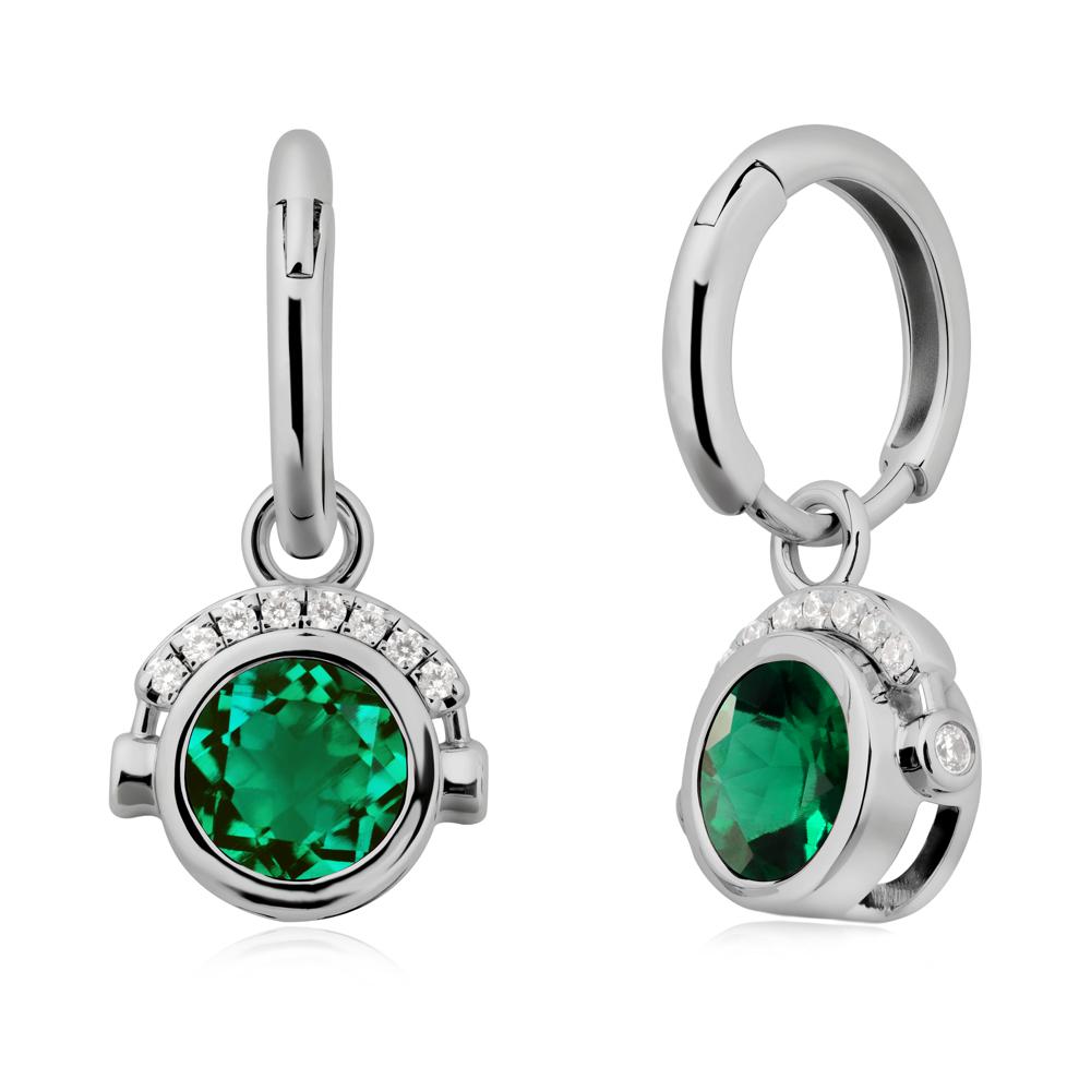 Round Emerald Headphones Earrings - LUO Jewelry #metal_platinum
