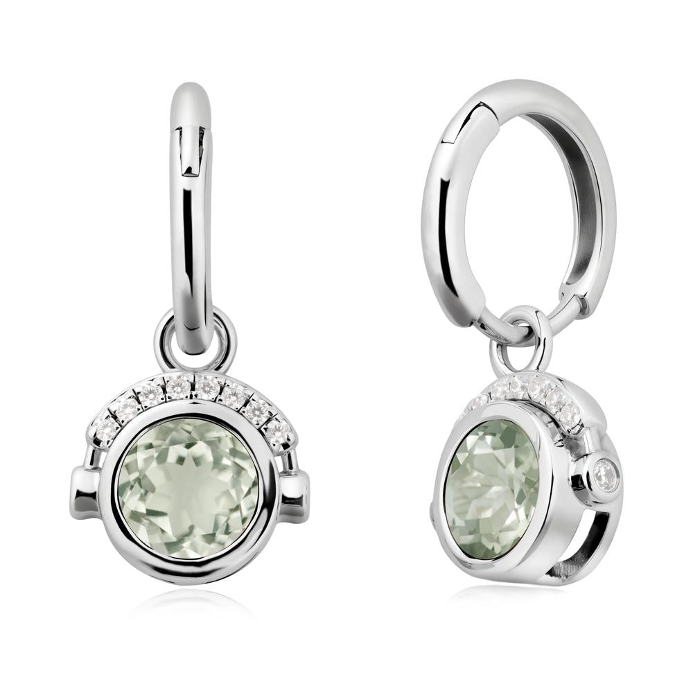Bezel Green Amethyst Earrings Inspired By Headphones - LUO Jewelry #metal_18k white gold