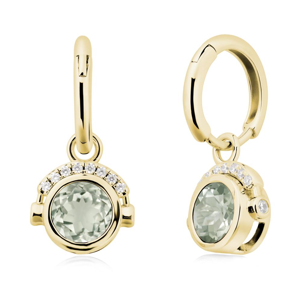 Bezel Green Amethyst Earrings Inspired By Headphones - LUO Jewelry #metal_18k yellow gold