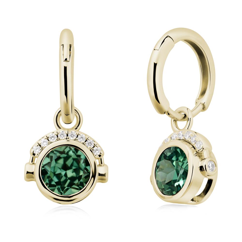 Round Green Sapphire Headphones Earrings - LUO Jewelry #metal_14k yellow gold