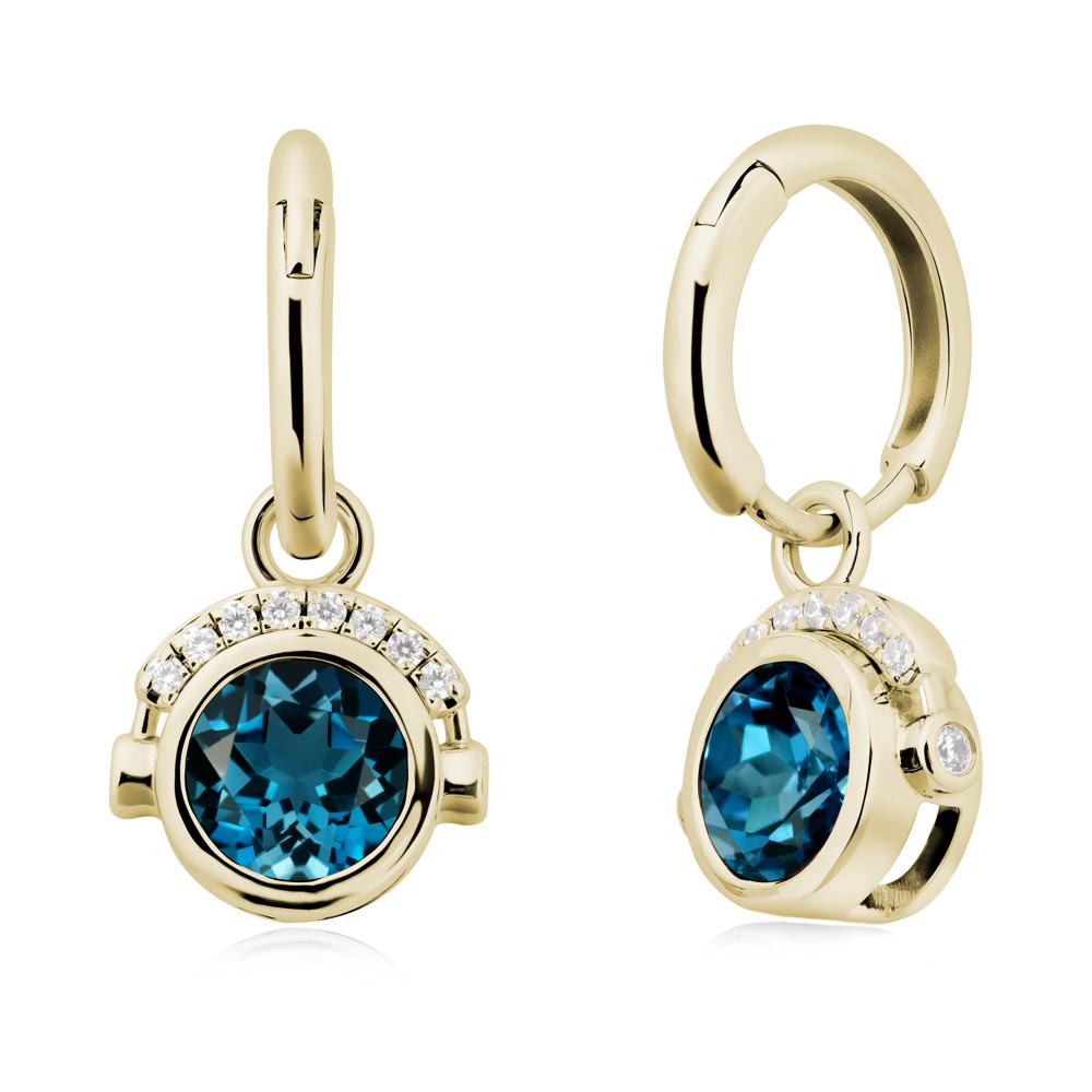 Bezel London Blue Topaz Earrings Inspired By Headphones - LUO Jewelry #metal_14k yellow gold