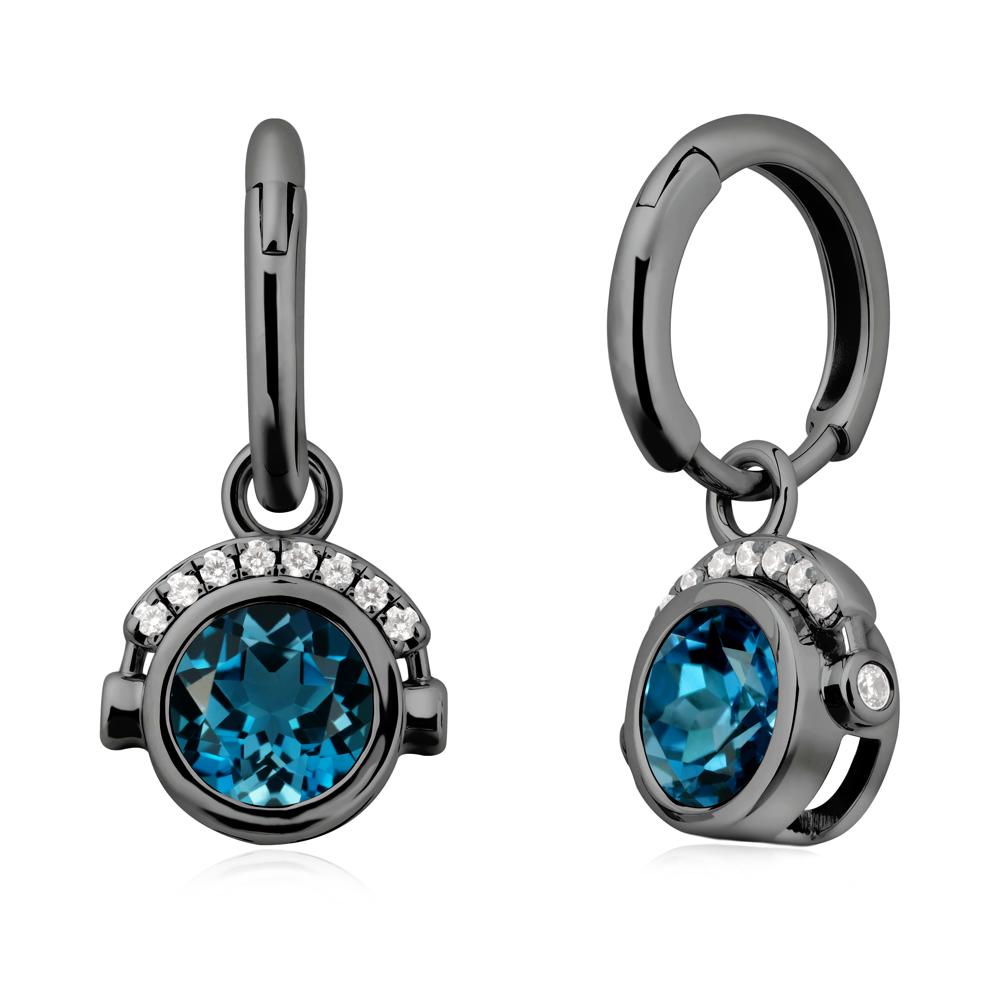 Bezel London Blue Topaz Earrings Inspired By Headphones - LUO Jewelry #metal_black finish sterling silver