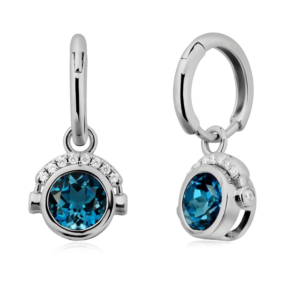 Bezel London Blue Topaz Earrings Inspired By Headphones - LUO Jewelry #metal_platinum