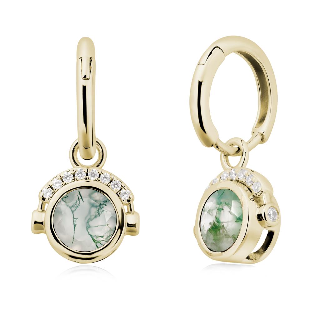 Round Moss Agate Headphones Earrings - LUO Jewelry #metal_14k yellow gold