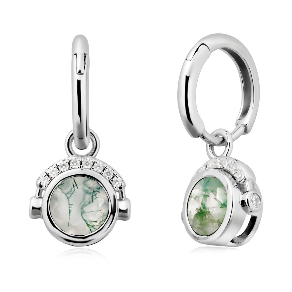 Round Moss Agate Headphones Earrings - LUO Jewelry #metal_18k white gold