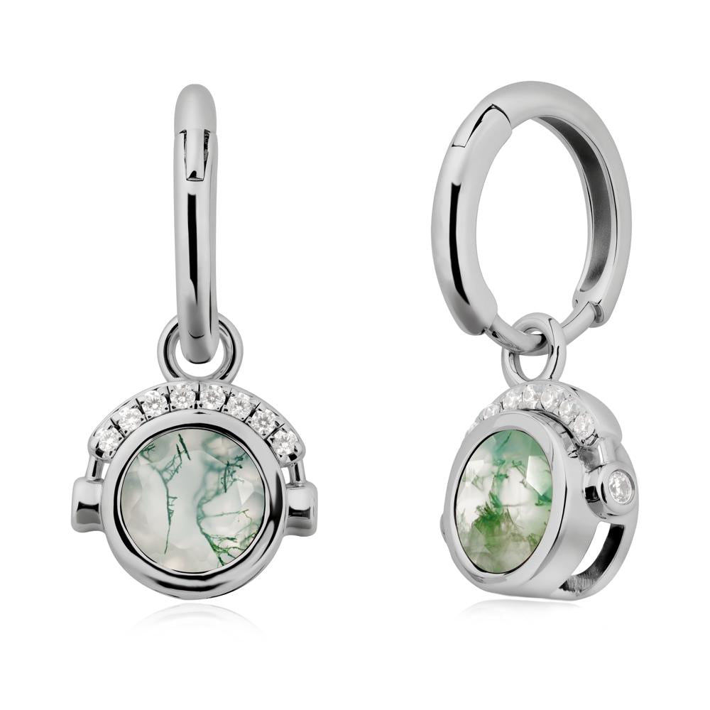 Round Moss Agate Headphones Earrings - LUO Jewelry #metal_platinum