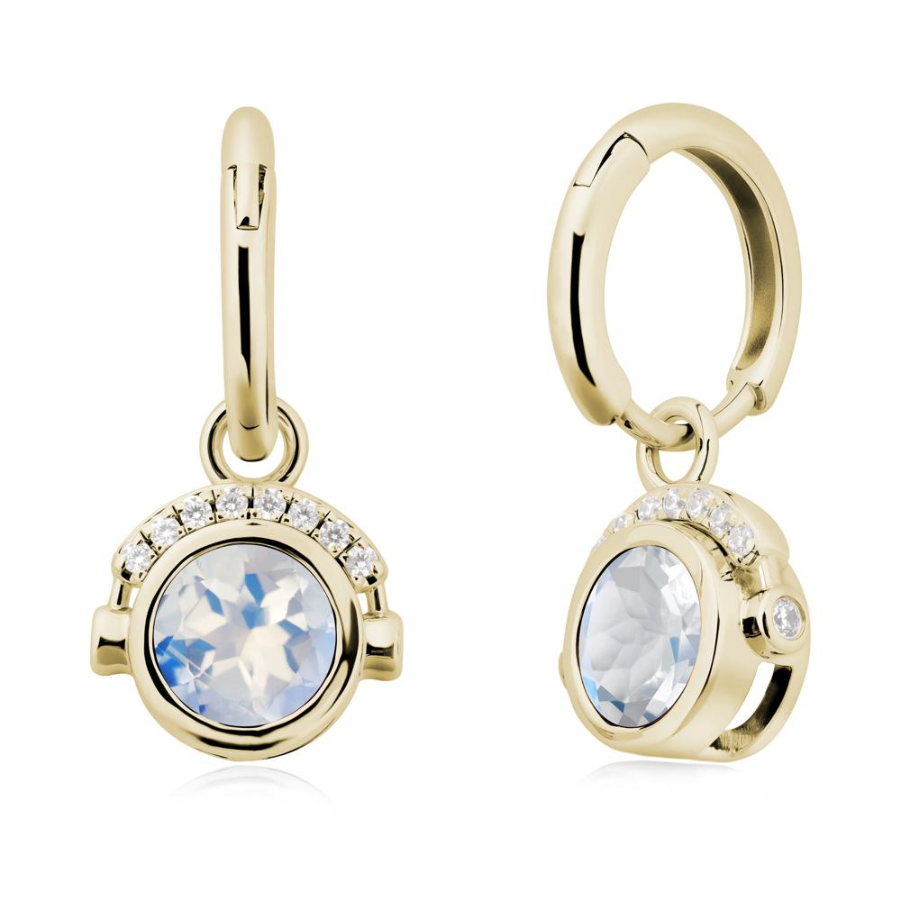 Bezel Moonstone Earrings Inspired By Headphones - LUO Jewelry #metal_14k yellow gold
