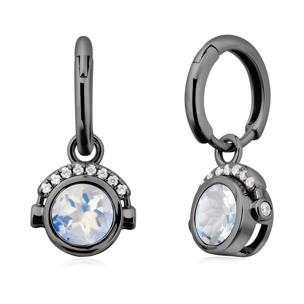 Bezel Moonstone Earrings Inspired By Headphones - LUO Jewelry #metal_black finish sterling silver