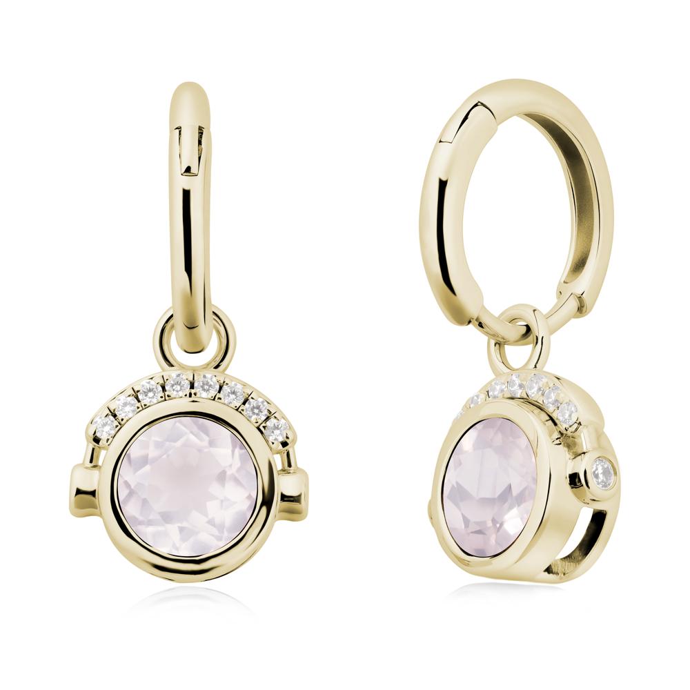 Round Rose Quartz Headphones Earrings - LUO Jewelry #metal_14k yellow gold