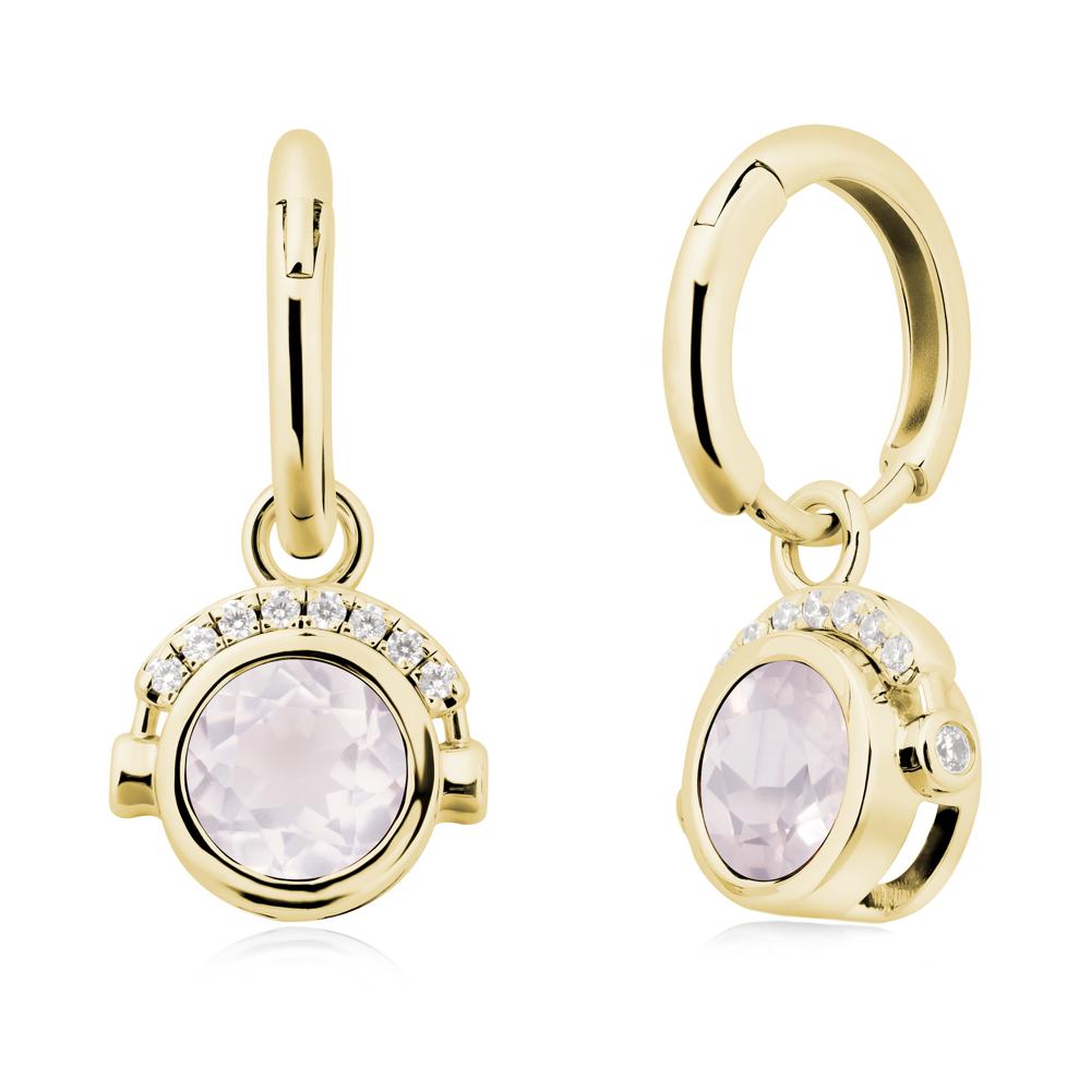Round Rose Quartz Headphones Earrings - LUO Jewelry #metal_18k yellow gold