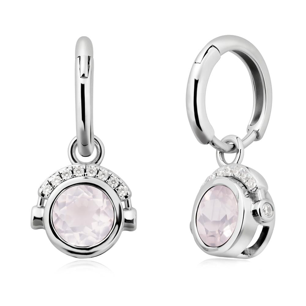 Round Rose Quartz Headphones Earrings - LUO Jewelry #metal_sterling silver