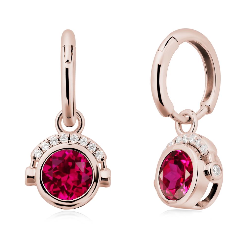 Bezel Ruby Earrings Inspired By Headphones - LUO Jewelry #metal_14k rose gold