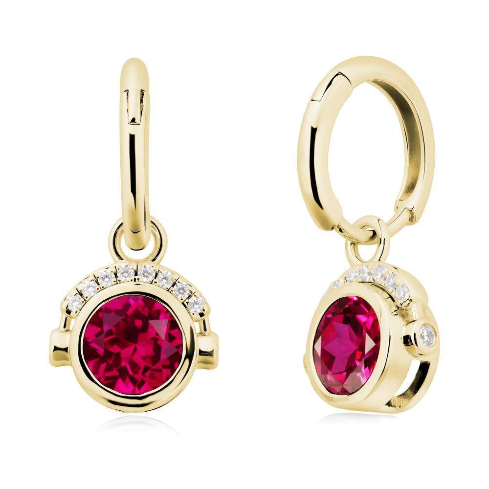 Bezel Ruby Earrings Inspired By Headphones - LUO Jewelry #metal_18k yellow gold